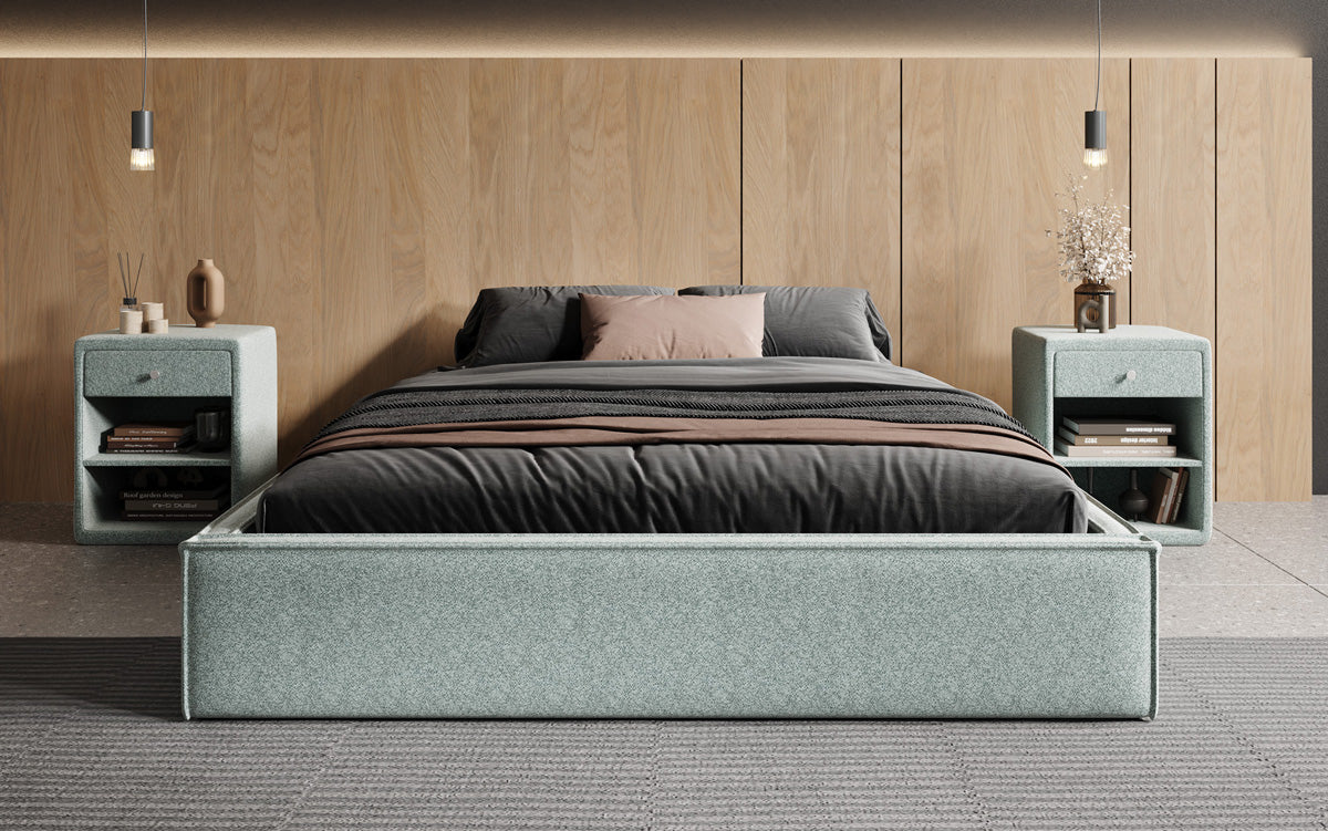 Designer gestoffeerd bed Base met opbergruimte zonder hoofdbord in structuurstof