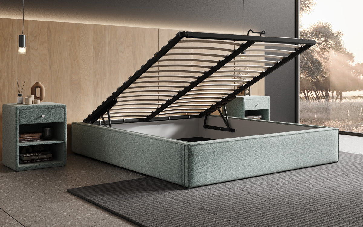 Designer gestoffeerd bed Base met opbergruimte zonder hoofdbord in structuurstof