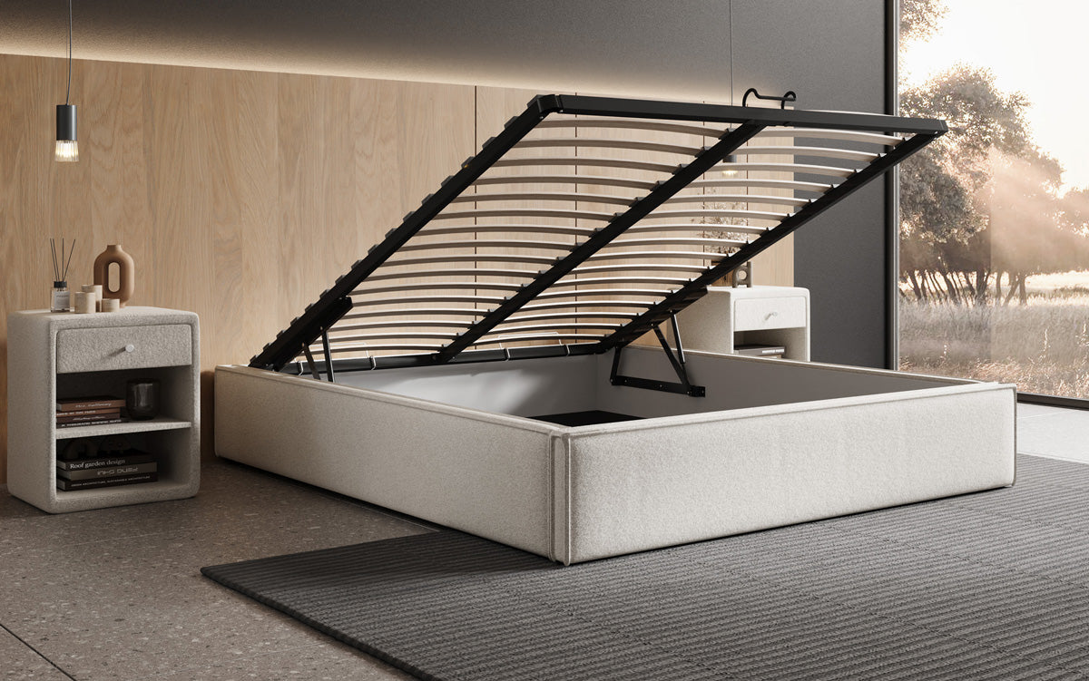 Designer gestoffeerd bed Base met opbergruimte zonder hoofdbord in structuurstof