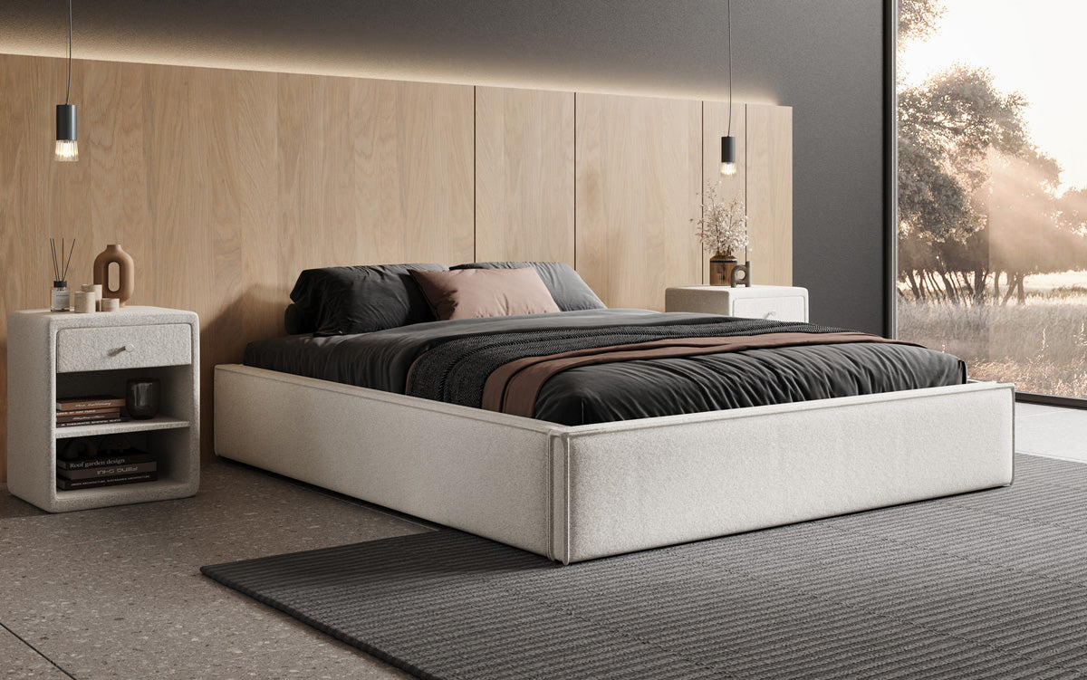 Designer gestoffeerd bed Base met opbergruimte zonder hoofdbord in structuurstof