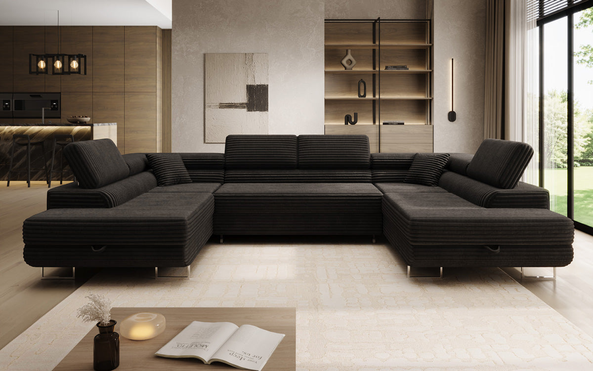 Designbank Vigo met slaap- en klapfunctie in Ribstof