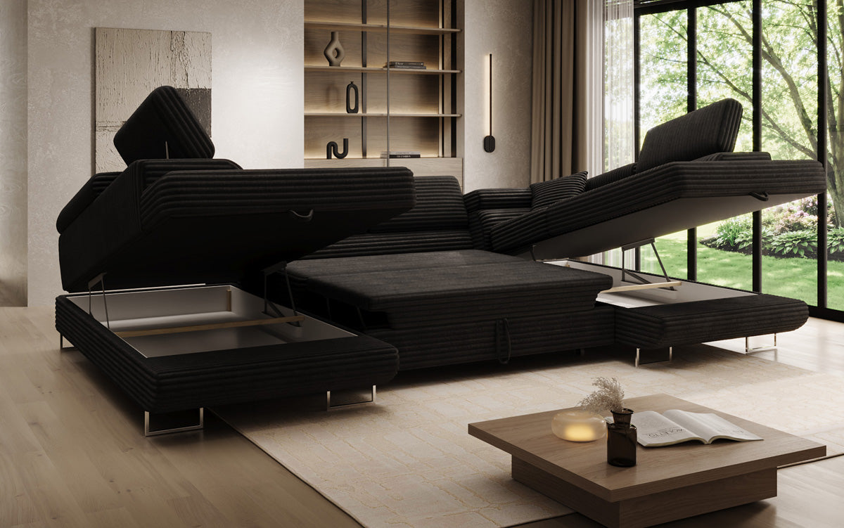 Designbank Vigo met slaap- en klapfunctie in Ribstof