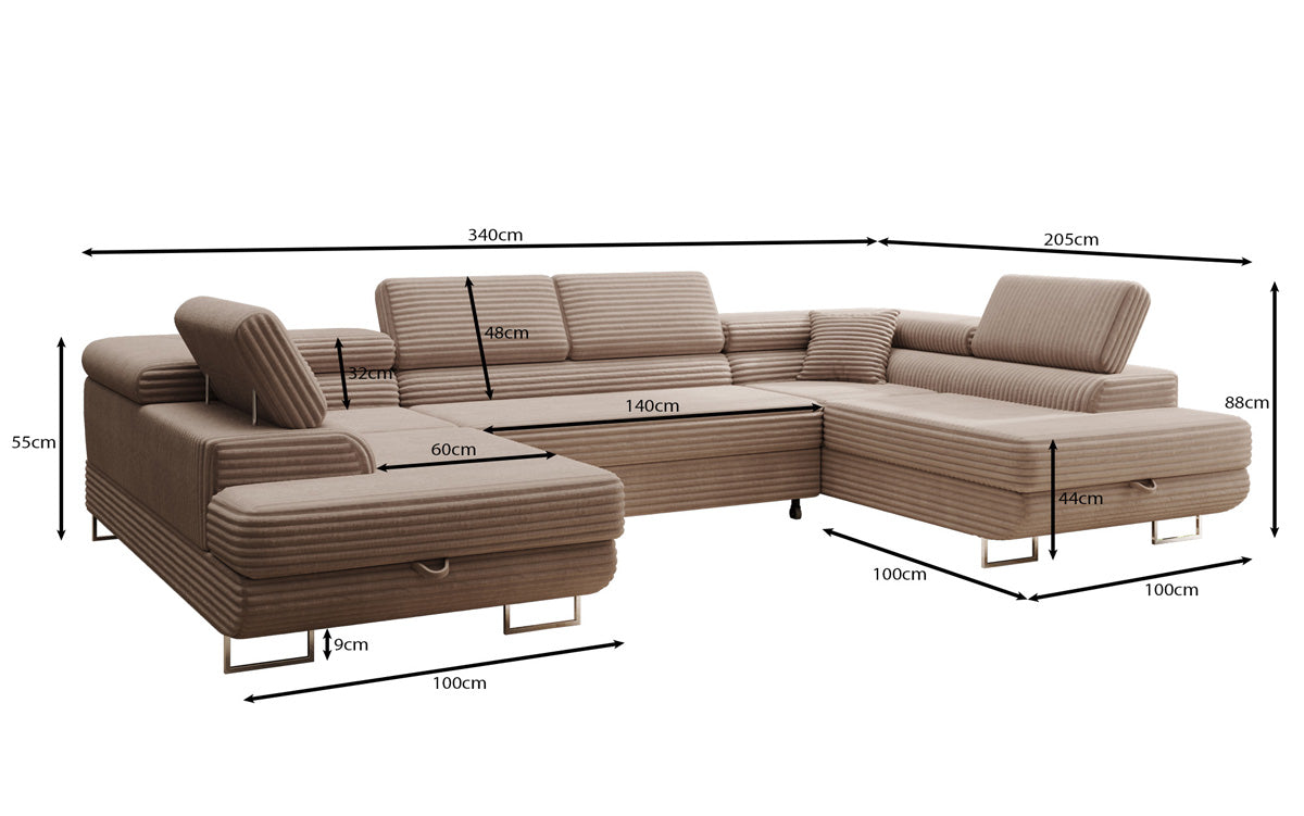 Designbank Vigo met slaap- en klapfunctie in Ribstof