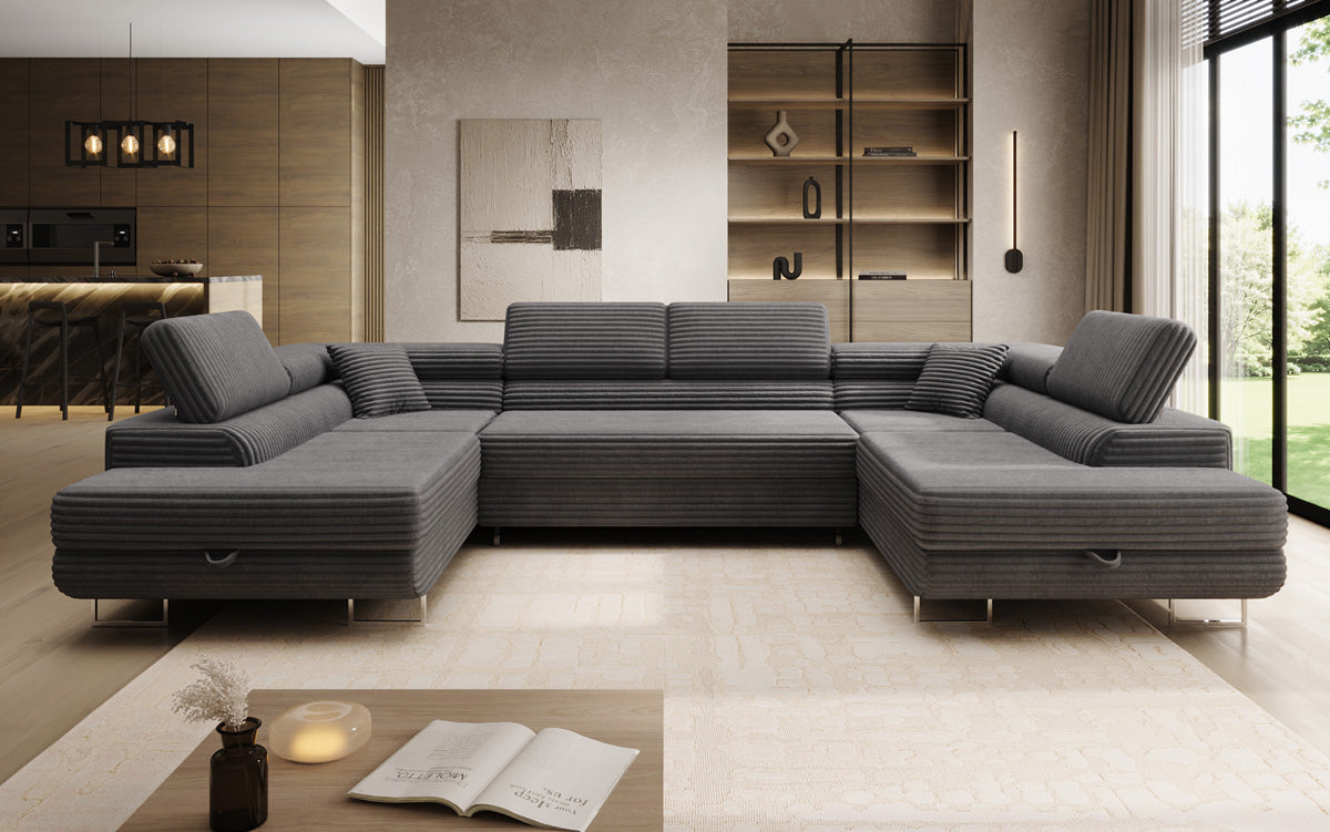 Designbank Vigo met slaap- en klapfunctie in Ribstof