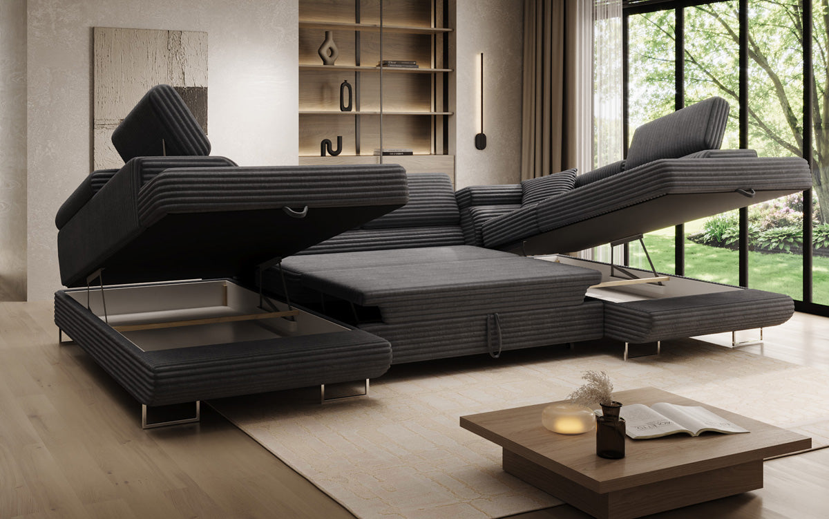Designbank Vigo met slaap- en klapfunctie in Ribstof