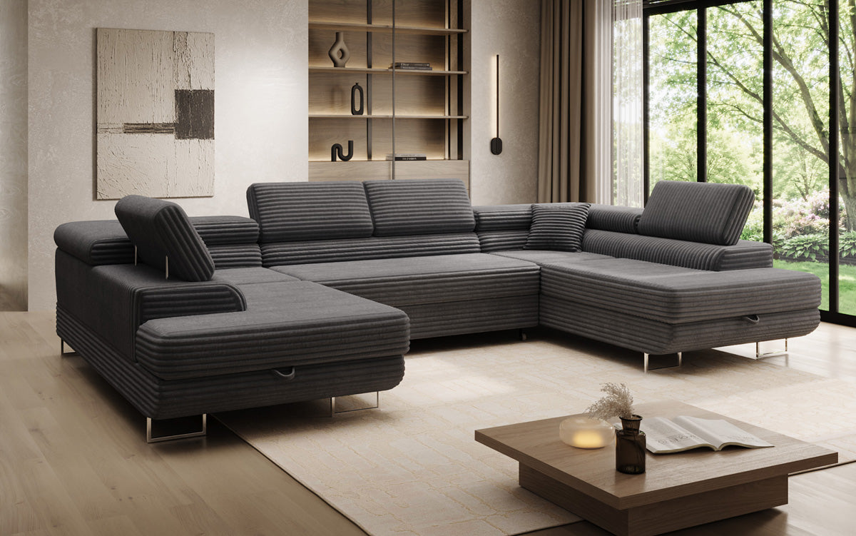 Designbank Vigo met slaap- en klapfunctie in Ribstof