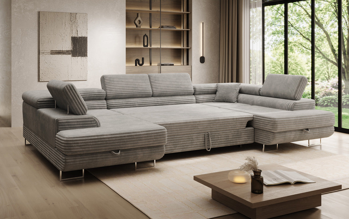 Designbank Vigo met slaap- en klapfunctie in Ribstof