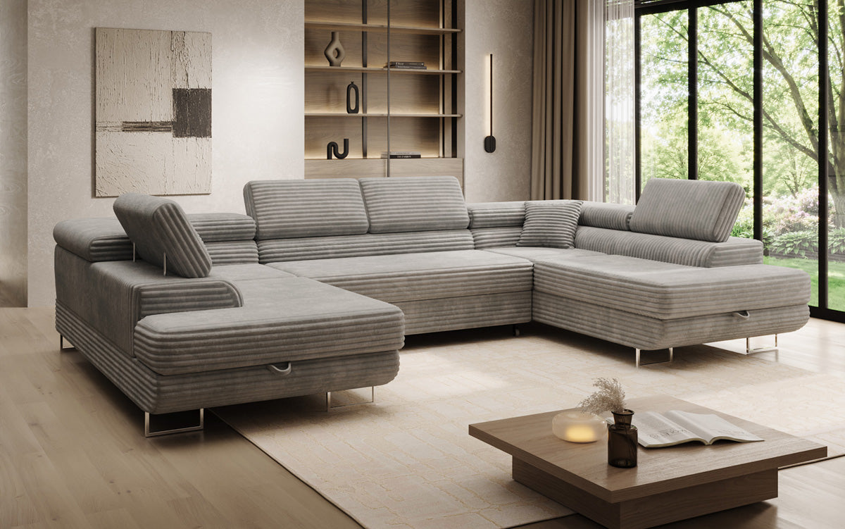 Designbank Vigo met slaap- en klapfunctie in Ribstof