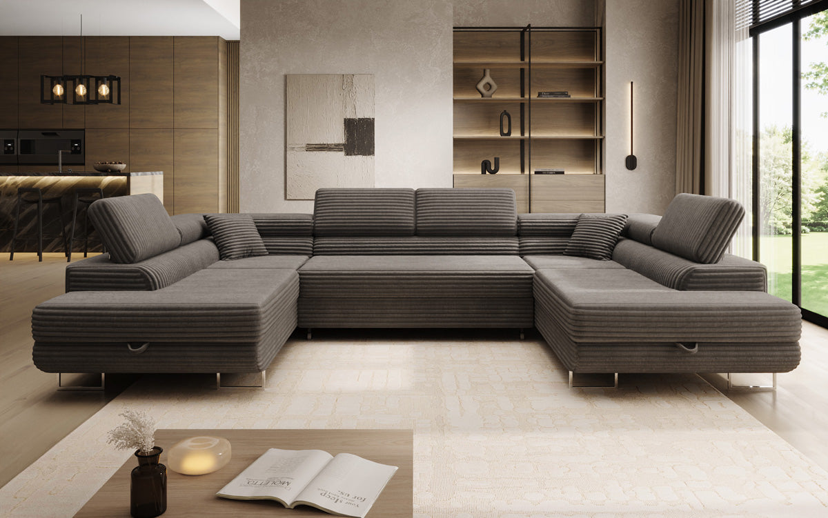 Designbank Vigo met slaap- en klapfunctie in Ribstof