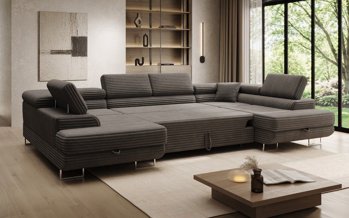 Designbank Vigo met slaap- en klapfunctie in Ribstof