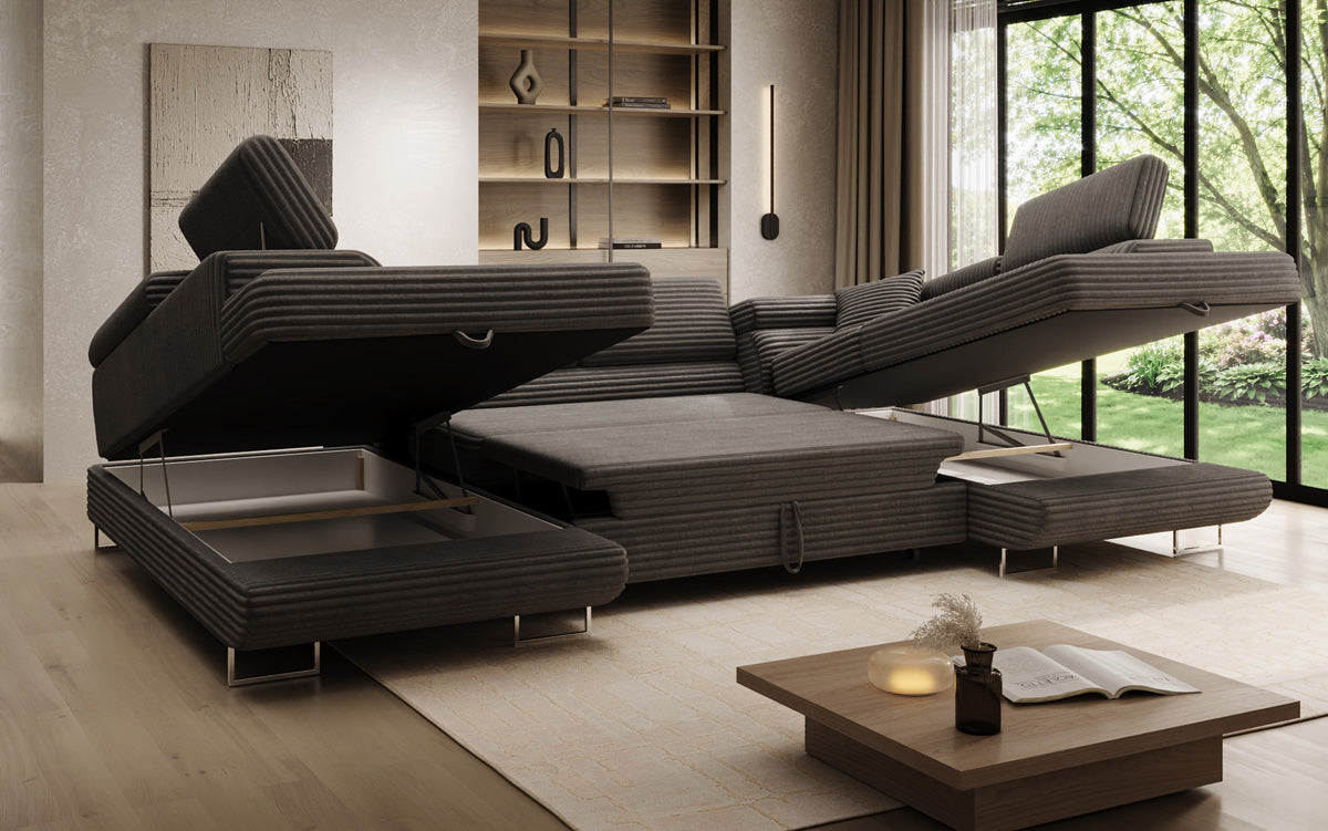 Designbank Vigo met slaap- en klapfunctie in Ribstof