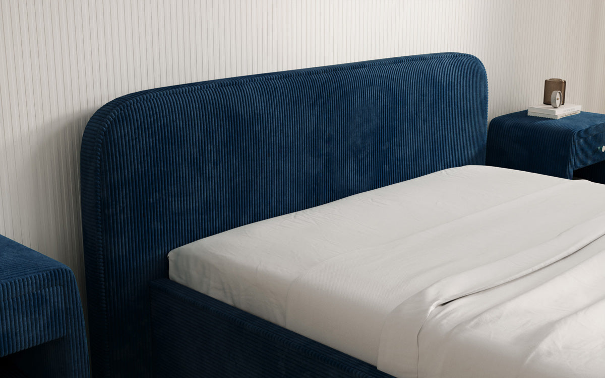 Designer gestoffeerd bed Nola in Ribstof met opbergruimte