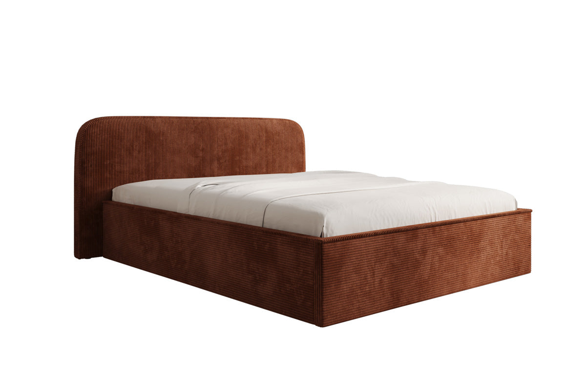 Designer gestoffeerd bed Nola in Ribstof met opbergruimte