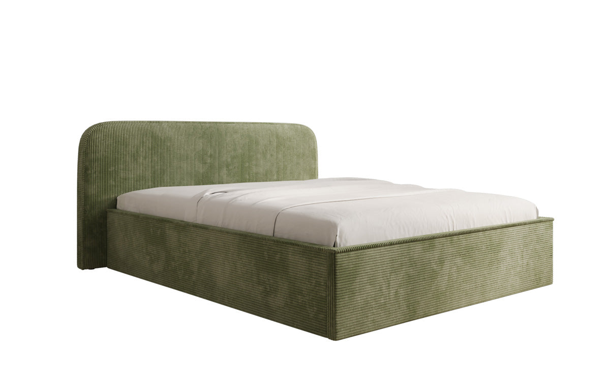Designer gestoffeerd bed Nola in Ribstof met opbergruimte