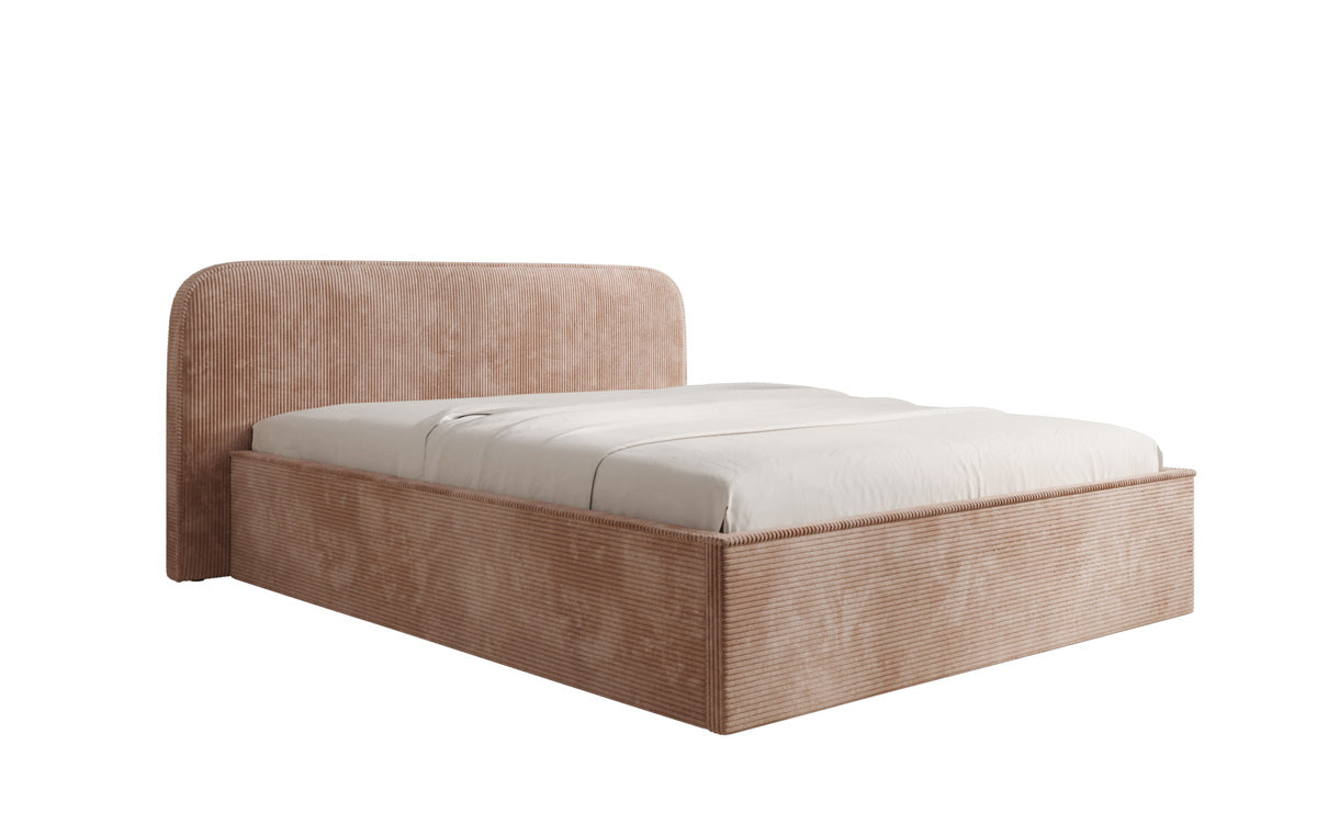Designer gestoffeerd bed Nola in Ribstof met opbergruimte