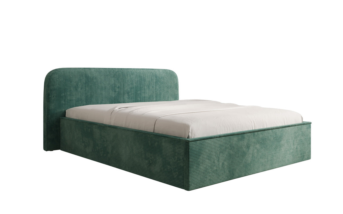 Designer gestoffeerd bed Nola in Ribstof met opbergruimte