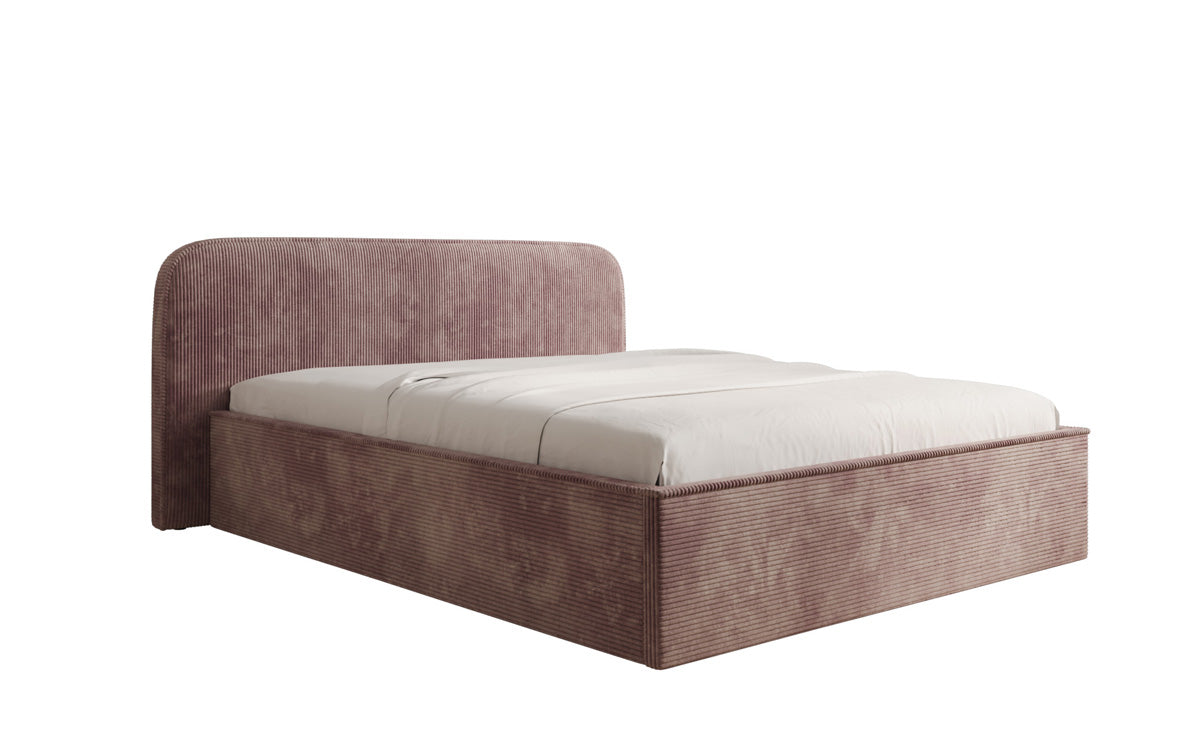Designer gestoffeerd bed Nola in Ribstof met opbergruimte