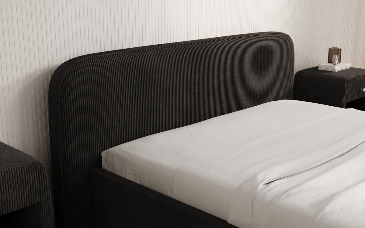 Designer gestoffeerd bed Nola in Ribstof met opbergruimte