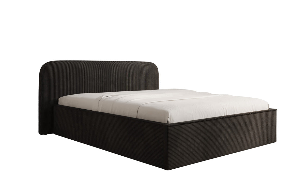 Designer gestoffeerd bed Nola in Ribstof met opbergruimte