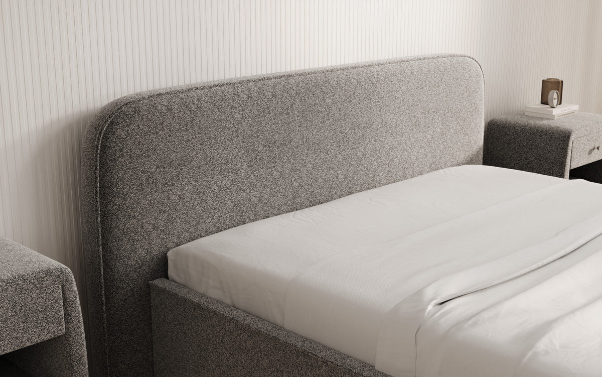 Designer gestoffeerd bed Nola in structuurstof met opbergruimte