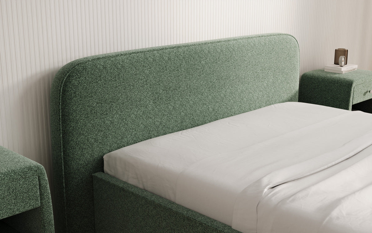 Designer gestoffeerd bed Nola in structuurstof met opbergruimte
