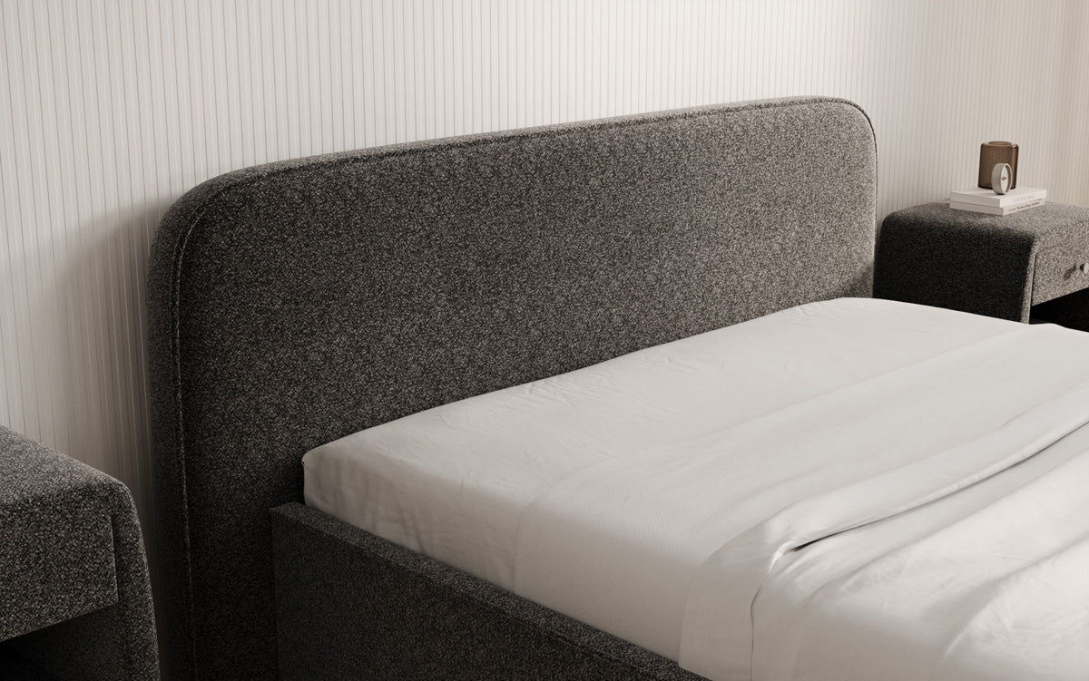 Designer gestoffeerd bed Nola in structuurstof met opbergruimte