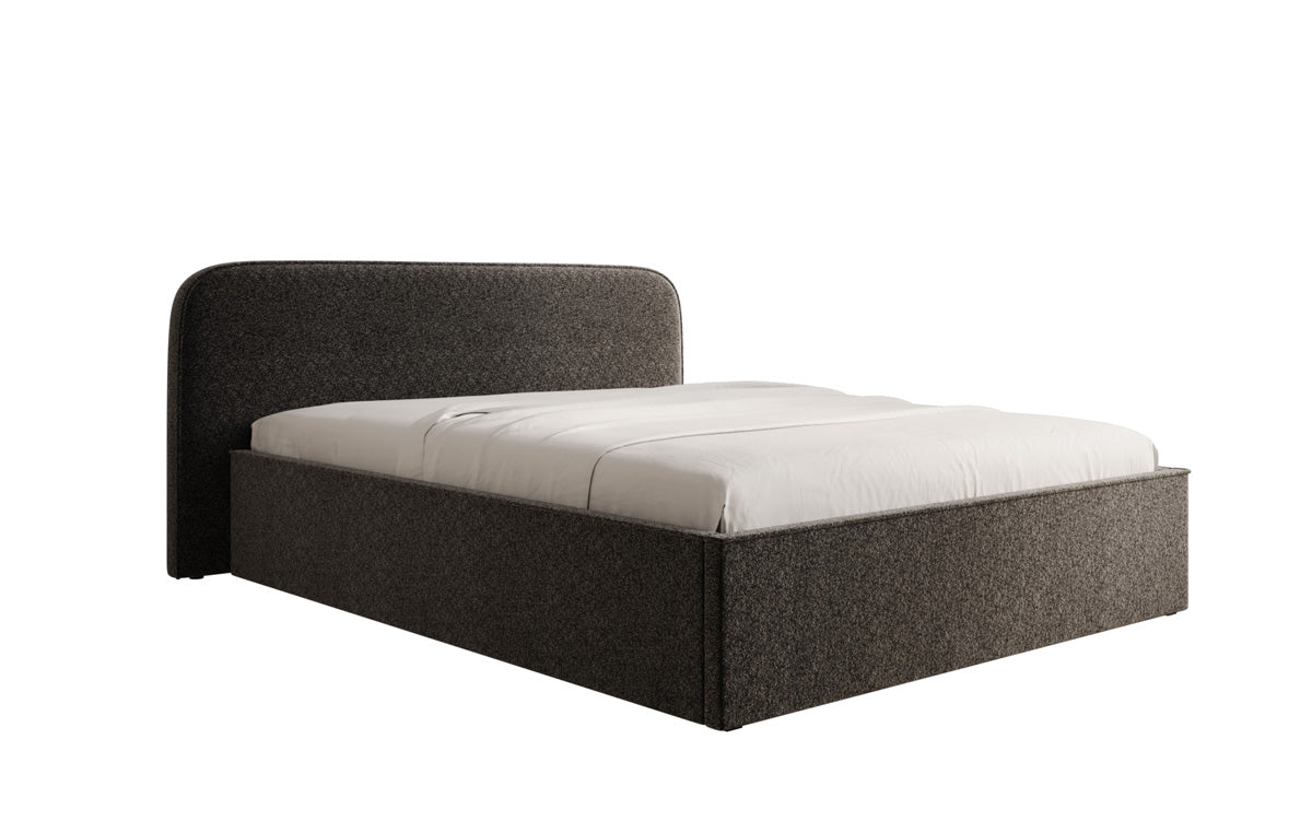 Designer gestoffeerd bed Nola in structuurstof met opbergruimte