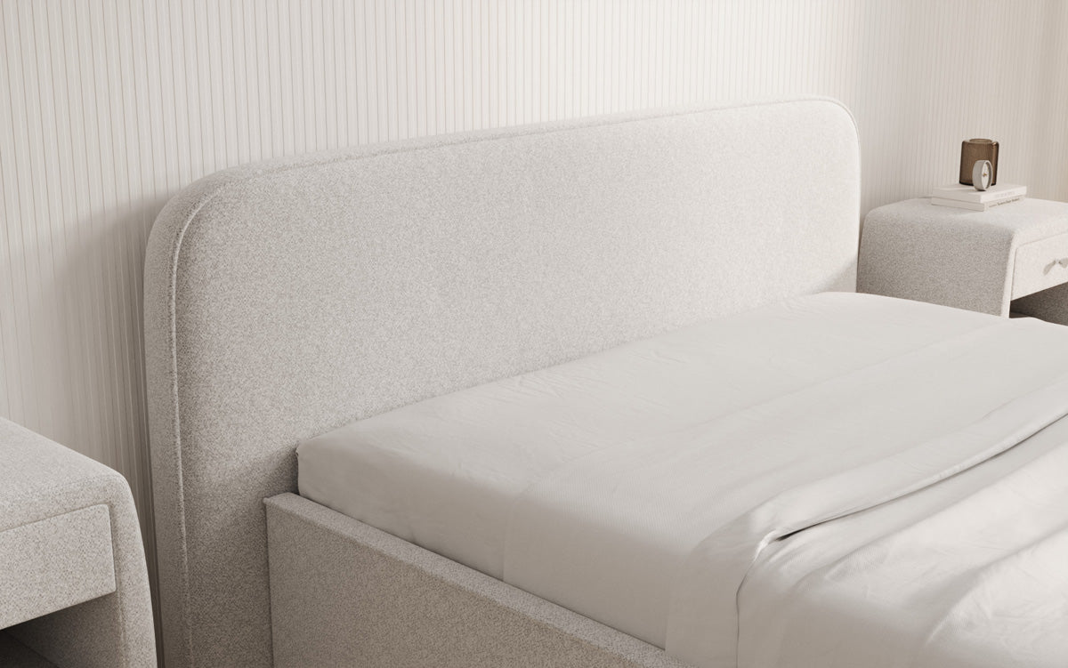 Designer gestoffeerd bed Nola in structuurstof met opbergruimte