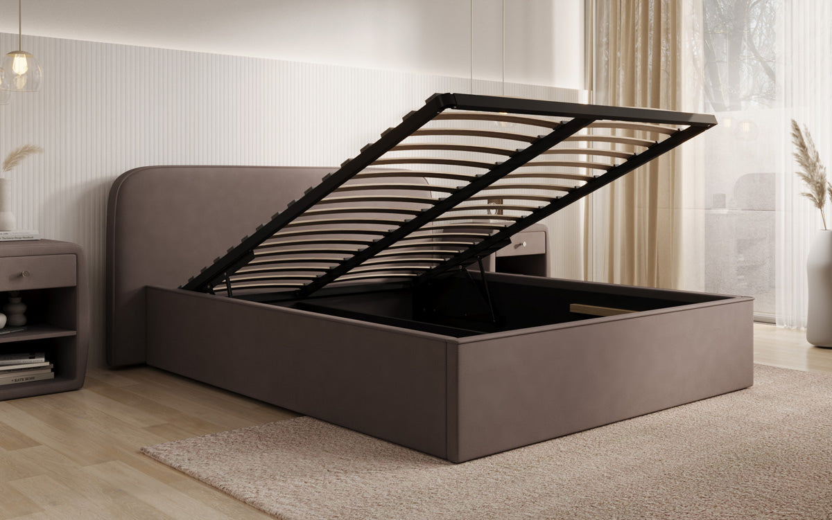 Designer gestoffeerd bed Nola in Stof met opbergruimte