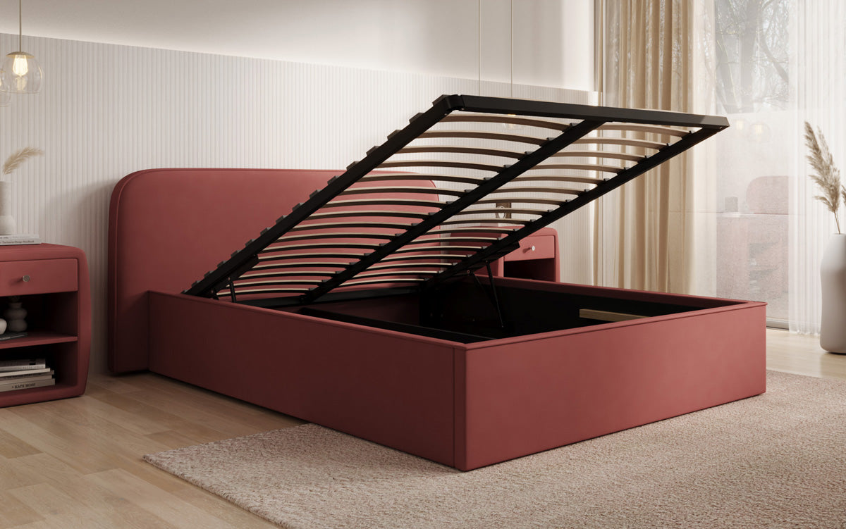 Designer gestoffeerd bed Nola in Stof met opbergruimte