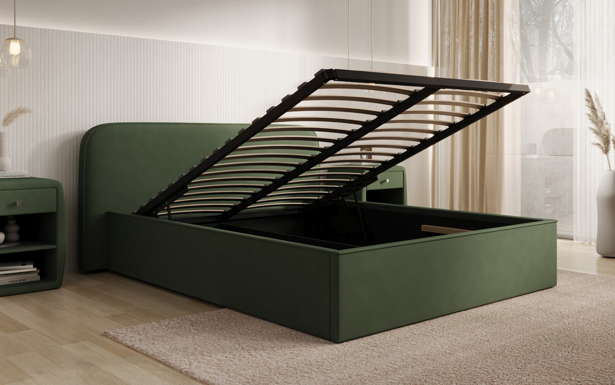 Designer gestoffeerd bed Nola in Stof met opbergruimte