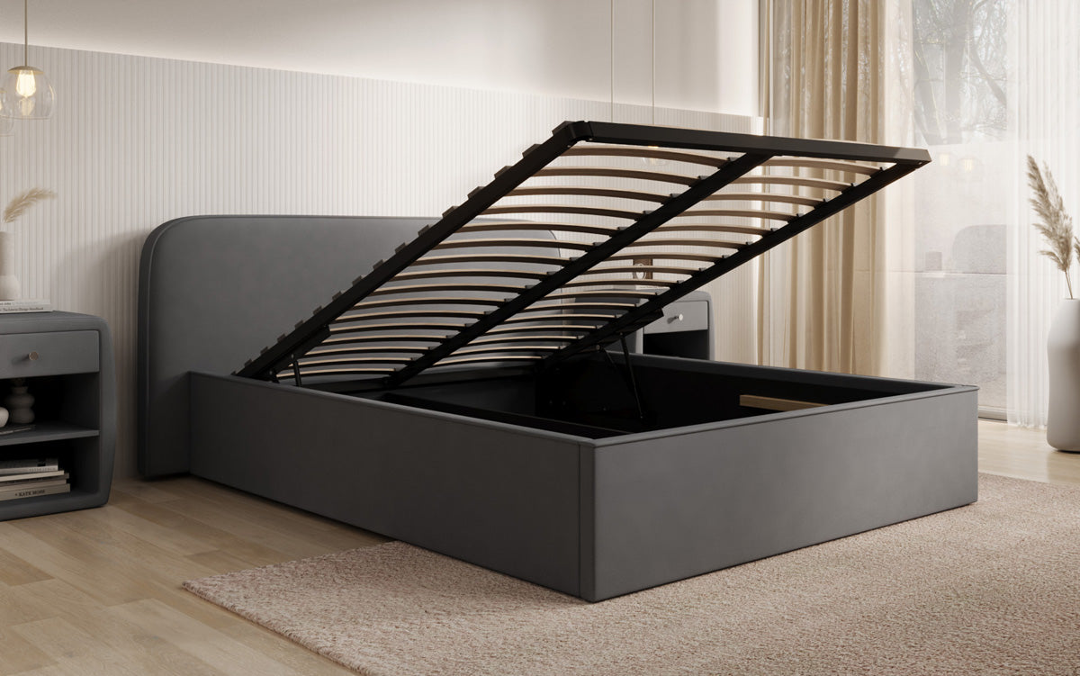 Designer gestoffeerd bed Nola in Stof met opbergruimte