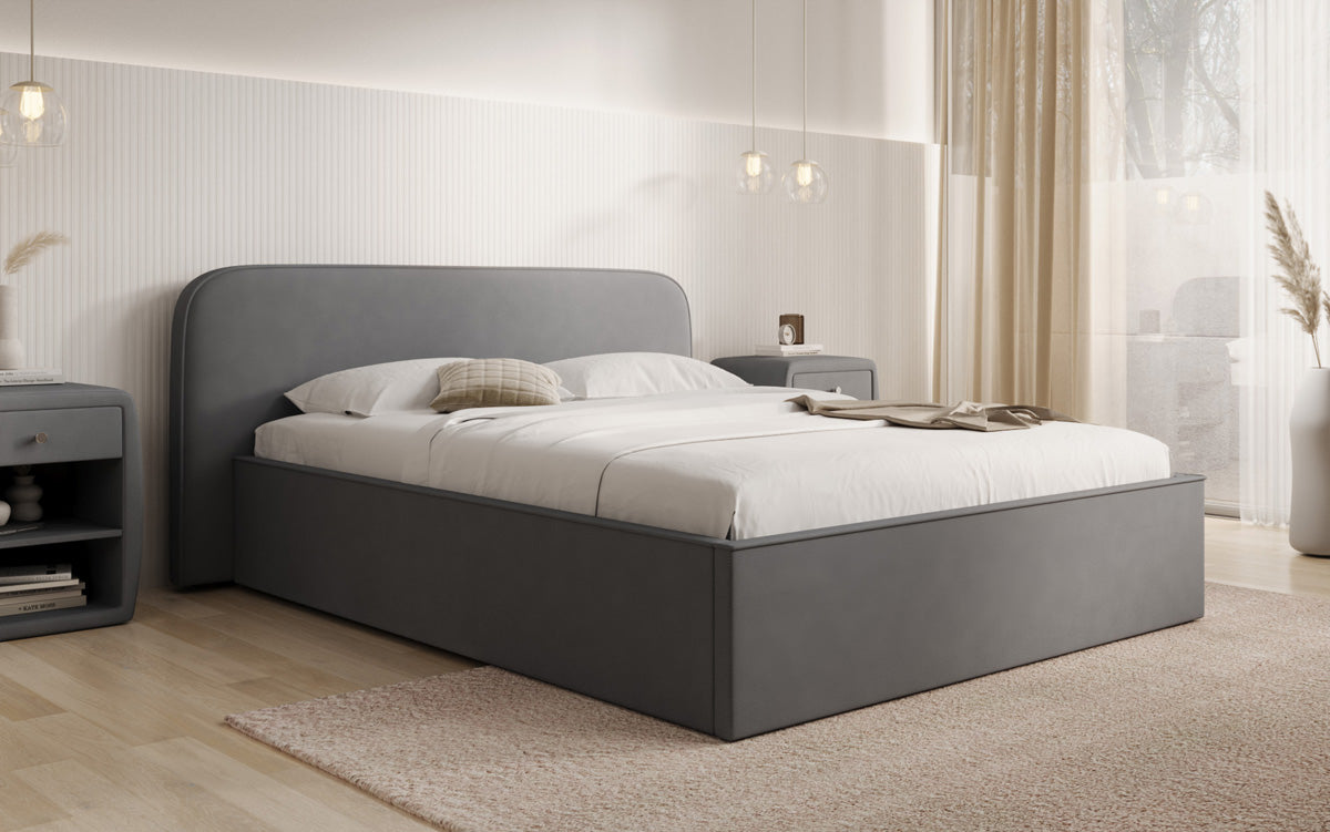 Designer gestoffeerd bed Nola in Stof met opbergruimte