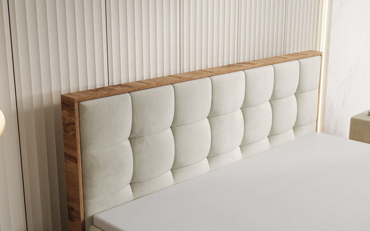 Boxspringbed Timber Quad met opbergruimte in Fluweel