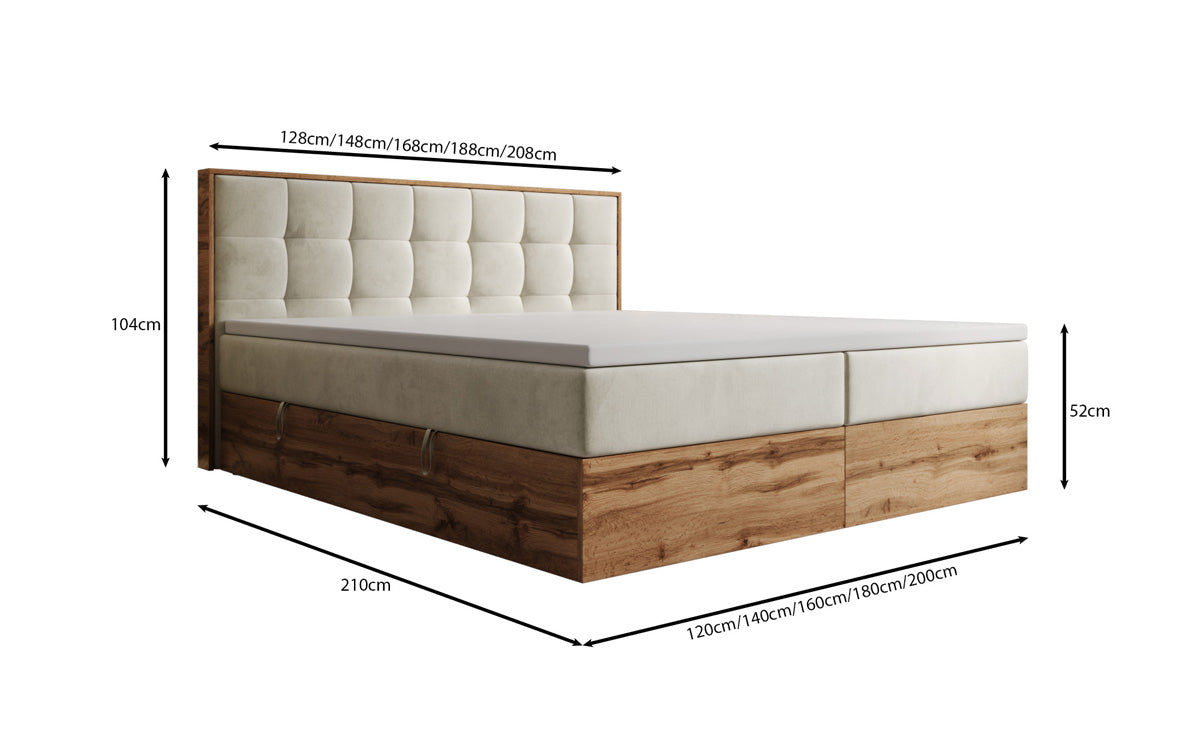Boxspringbed Timber Quad met opbergruimte in Fluweel