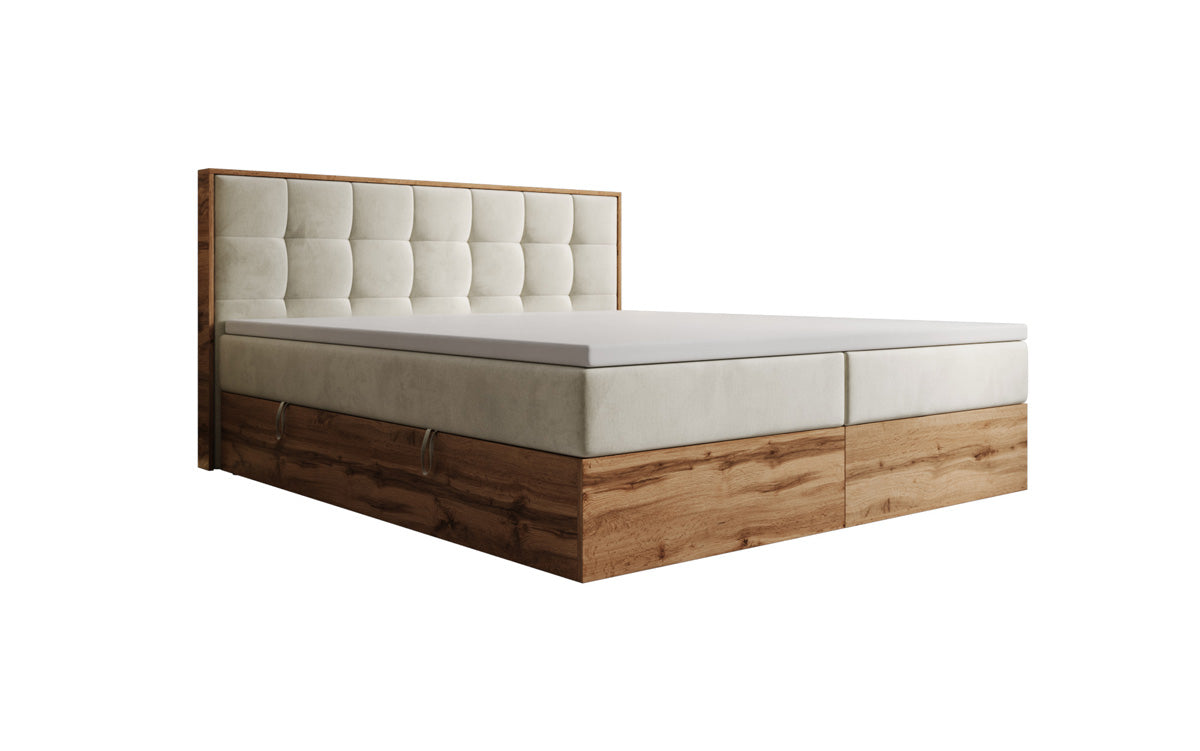 Boxspringbed Timber Quad met opbergruimte in Fluweel