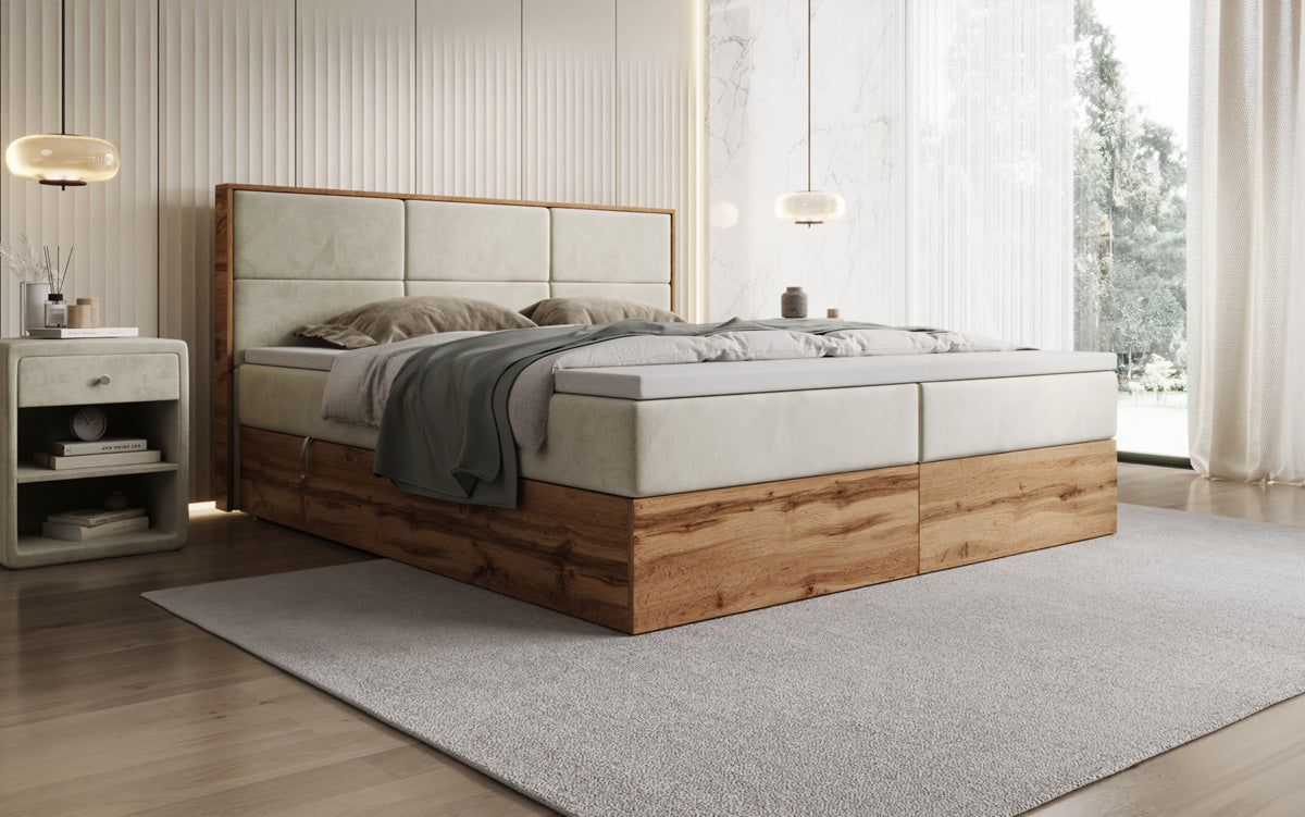 Boxspringbed Timber Panel met opbergruimte in Fluweel