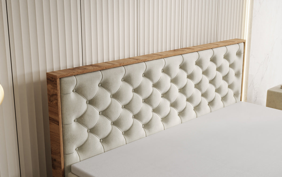 Boxspringbed Timber Chester met opbergruimte in Fluweel