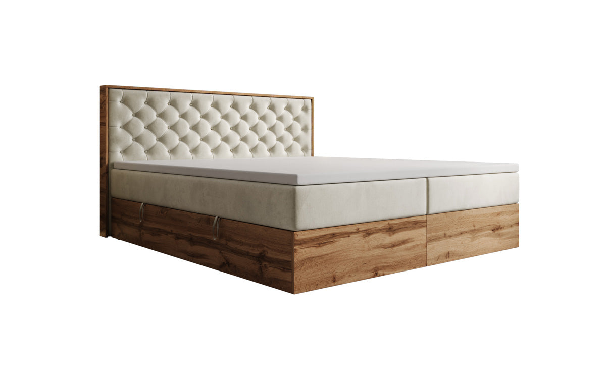 Boxspringbed Timber Chester met opbergruimte in Fluweel