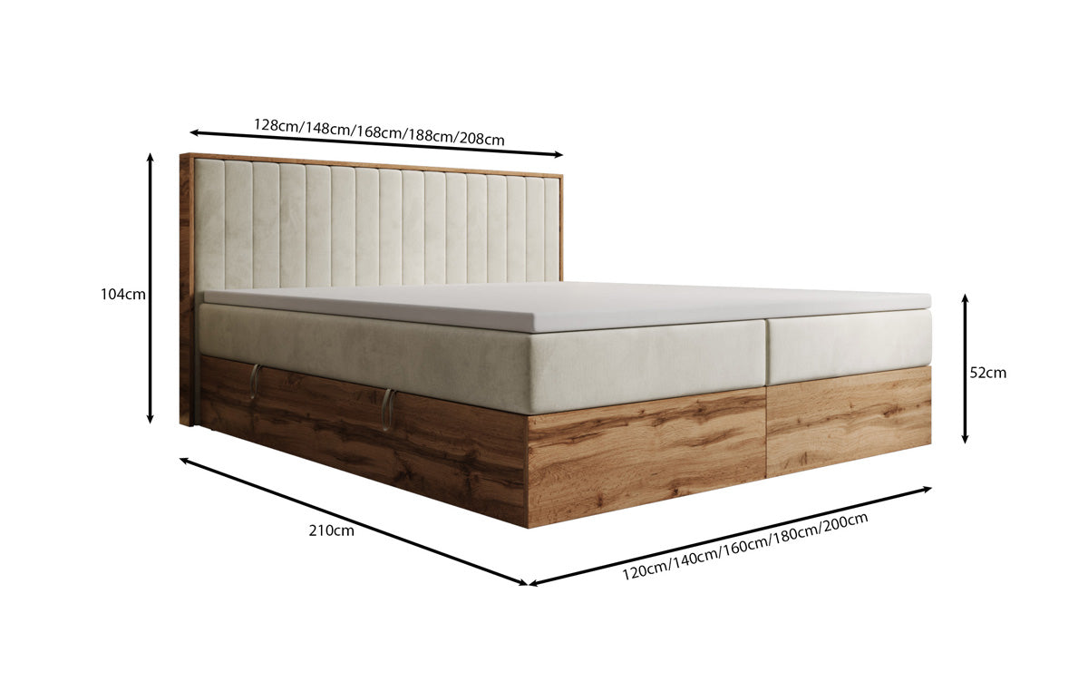 Boxspringbed Timber Line met opbergruimte in Fluweel