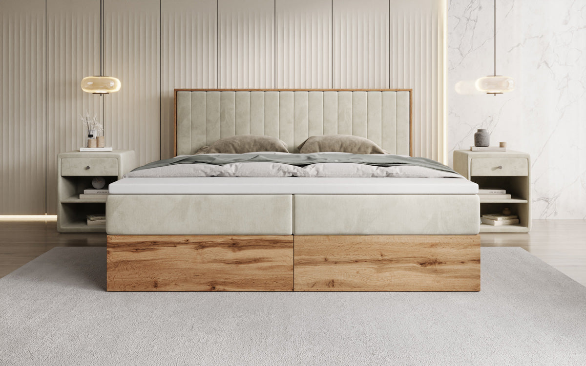 Boxspringbed Timber Line met opbergruimte in Fluweel