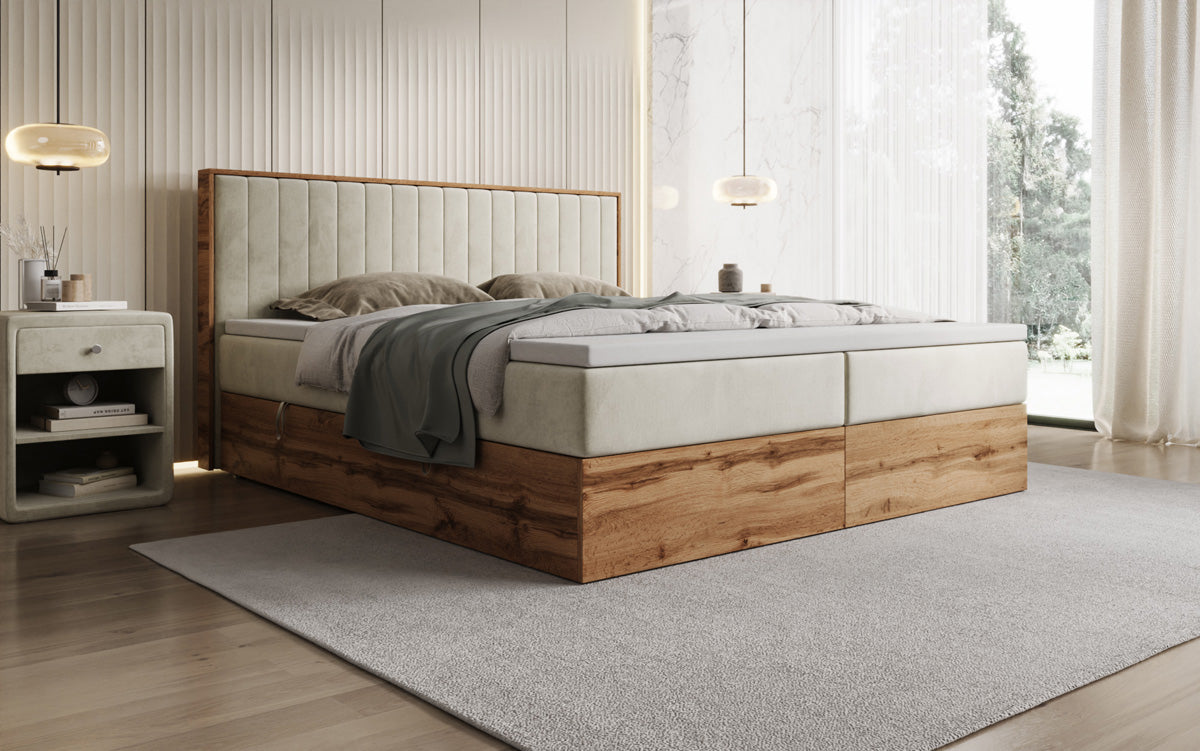 Boxspringbed Timber Line met opbergruimte in Fluweel