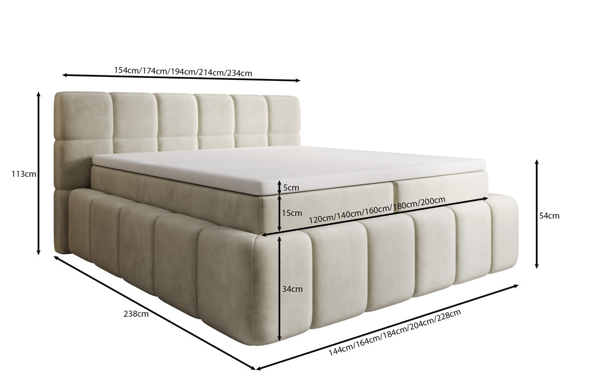 Boxspringbed Bombo met opbergruimte in Fluweel