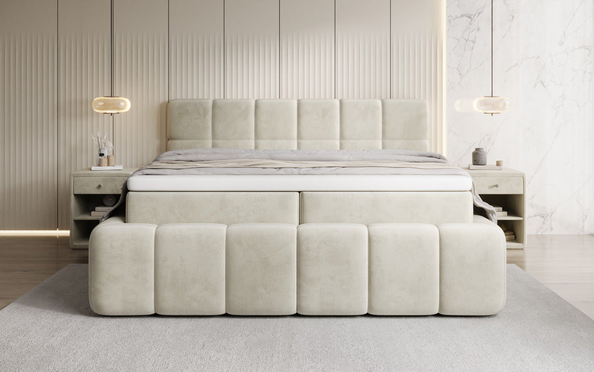 Boxspringbed Bombo met opbergruimte in Fluweel