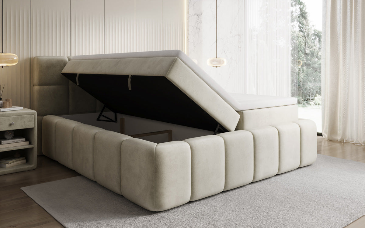 Boxspringbed Bombo met opbergruimte in Fluweel