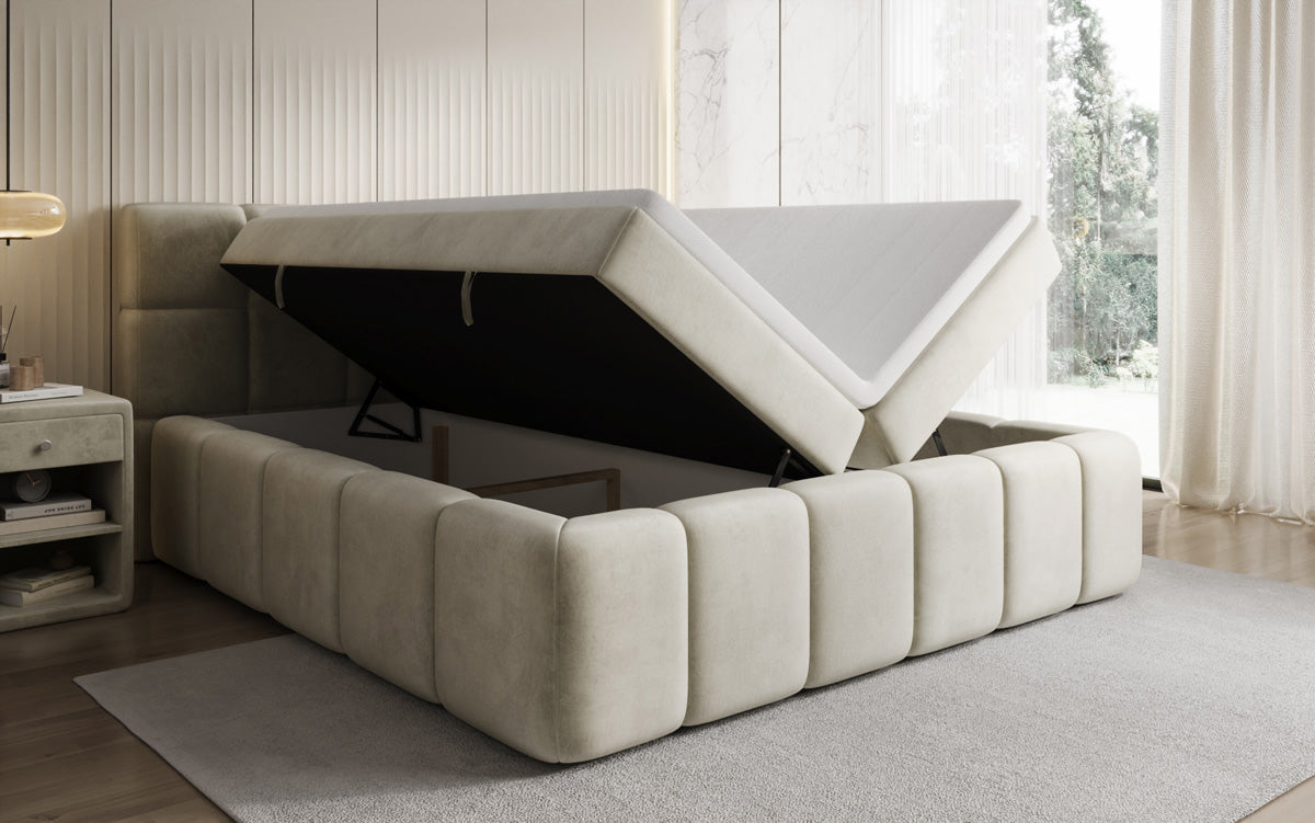 Boxspringbed Bombo met opbergruimte in Fluweel