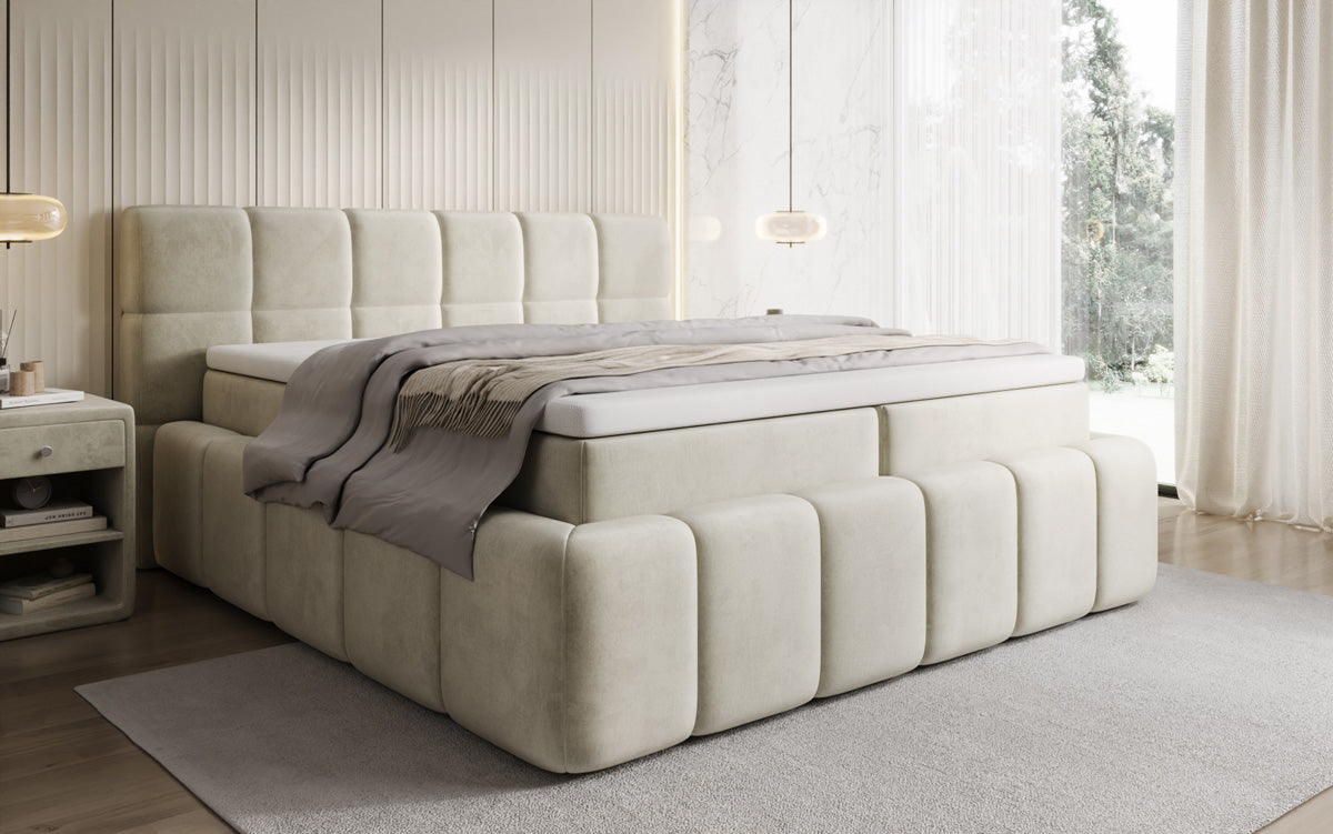 Boxspringbed Bombo met opbergruimte in Fluweel