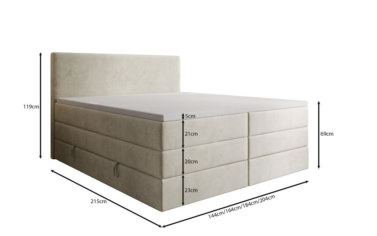 Boxspringbed Kubo King met opbergruimte in Fluweel