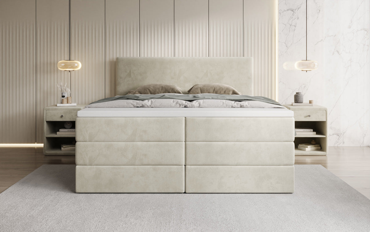 Boxspringbed Kubo King met opbergruimte in Fluweel