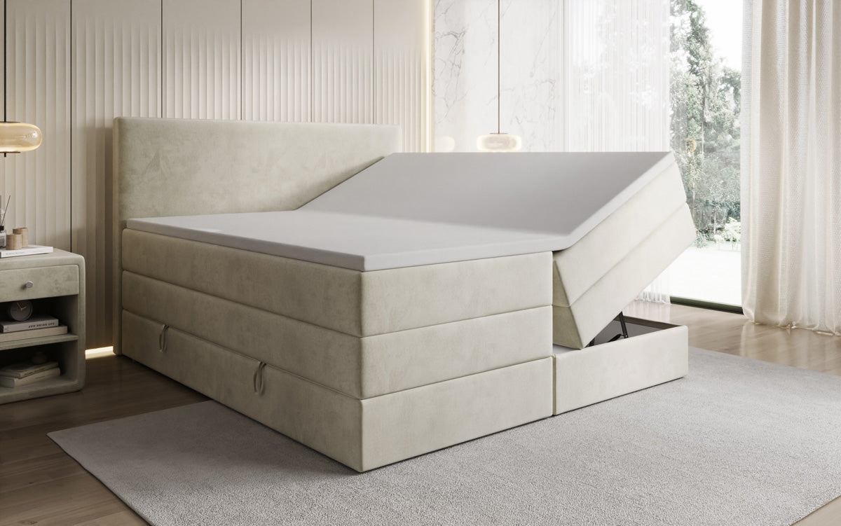 Boxspringbed Kubo King met opbergruimte in Fluweel